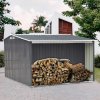 Living and Home 8ft x 8ft Garden Metal Storage Shed with Log Storage, Black