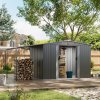 Living and Home 8 x 6 ft Outdoor Metal Storage Shed with Lean-to, Dark Grey