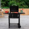 Living and Home Outdoor Portable Carbon Steel Charcoal Grill with Side Tables, Black