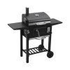 Living and Home Outdoor Portable Carbon Steel Charcoal Grill with Side Tables, Black