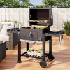 Living and Home Portable Outdoor Charcoal BBQ Grill with Side Shelves