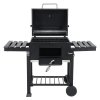 Living and Home Portable Outdoor Charcoal BBQ Grill with Side Shelves