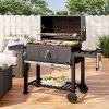 Living and Home Portable Outdoor Charcoal BBQ Grill with Side Shelves