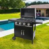 Living and Home 4-Burner Outdoor BBQ Propane Gas Grill with Wheels