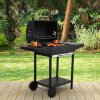 Living and Home Outdoor Carbon Steel Garden Charcoal Grill with Shelf and Wheels