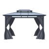 12 x 10FT Metal Frame Hardtop Patio Gazebo with Curtains