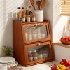 Living and Home Bamboo Bread Storage Cabinet for Kitchen Counter Bread Box