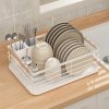 Living and Home Iron Dish Drainer Rack with Removable Drip Tray - Compact Sink Organizer with Wooden Handle, Ventilated Slots & Plastic Utensil Bins