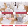 Living and Home Iron Dish Drainer Rack with Removable Drip Tray - Compact Sink Organizer with Wooden Handle, Ventilated Slots & Plastic Utensil Bins