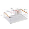 Living and Home Iron Dish Drainer Rack with Removable Drip Tray - Compact Sink Organizer with Wooden Handle, Ventilated Slots & Plastic Utensil Bins