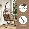Swing Hanging Egg Chair with Cushion and Headrest, Brown + Black