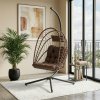 Swing Hanging Egg Chair with Cushion and Headrest, Brown + Black