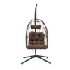 Swing Hanging Egg Chair with Cushion and Headrest, Brown + Black