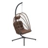 Swing Hanging Egg Chair with Cushion and Headrest, Brown + Black