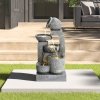 Living and Home Grey Layered Cascade Solar-powered Water Fountain for Outdoors, LED Lights, Handmade, Low-Maintenance, Resin, Water Feature