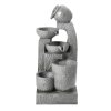 Living and Home Grey Layered Cascade Solar-powered Water Fountain for Outdoors, LED Lights, Handmade, Low-Maintenance, Resin, Water Feature
