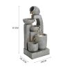 Living and Home Grey Layered Cascade Solar-powered Water Fountain for Outdoors, LED Lights, Handmade, Low-Maintenance, Resin, Water Feature