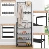 Living and Home Entryway 4 Tier Shoe Rack with Coat Hanger, Black
