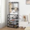 Living and Home Entryway 4 Tier Shoe Rack with Coat Hanger, Black