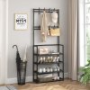 Living and Home Entryway 4 Tier Shoe Rack with Coat Hanger, Black