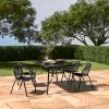 Living and Home 5pcs Garden Table & Rattan Chairs Outdoor Set with Parasol Hole – Glass-Top Table, 51mm Hole, Black, Rust-Resistant Frame