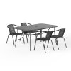Living and Home 5pcs Garden Table & Rattan Chairs Outdoor Set with Parasol Hole – Glass-Top Table, 51mm Hole, Black, Rust-Resistant Frame
