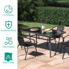 Living and Home 5pcs Garden Table & Rattan Chairs Outdoor Set with Parasol Hole – Glass-Top Table, 51mm Hole, Black, Rust-Resistant Frame