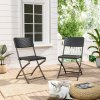 Livingandhome Set of 2 Outdoor Rattan Plastic Folding Chairs Dining Chairs Set, Black
