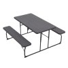 Living and Home Black Foldable Picnic Table and Bench Set with Parasol Hole 180cm W x 160cm D x 74cm H