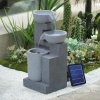 Living and Home 3-Tier Outdoor Water Fountain Rockery Decor Solar Powered Water Feature with LED Light