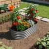 Living and Home 160cm W Outdoor Galvanized Steel Grey Raised Garden Bed with Green Trellis