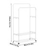 Living and Home Freestanding Double Rod Metal Clothes Rack with 2 Shelves and Hooks, White