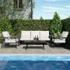 Living and Home 4 Piece Aluminium Outdoor Sofa Set with Glass Table Garden Furniture