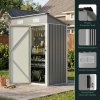 Living and Home 4.92x2.95ft Outdoor Metal Storage Shed, Pent Roof Garden Tool House with Lockable Door, Vents, Grey & White