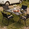 Living and Home 90cm X-Shaped Portable Folding Camping Table & Chair Set, 90cm Black Roll Top Table + 4 Folding Kermit Chairs with Wood Armrests, Outdoor Picnic Furniture with Carry Bags