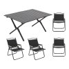 Living and Home 90cm X-Shaped Portable Folding Camping Table & Chair Set, 90cm Black Roll Top Table + 4 Folding Kermit Chairs with Wood Armrests, Outdoor Picnic Furniture with Carry Bags