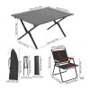 Living and Home 90cm X-Shaped Portable Folding Camping Table & Chair Set, 90cm Black Roll Top Table + 4 Folding Kermit Chairs with Wood Armrests, Outdoor Picnic Furniture with Carry Bags