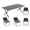 Living and Home 120cm X-Shaped Portable Folding Camping Table & Chair Set, 120cm Black Roll Top Table + 4 Folding Kermit Chairs with Wood Armrests, Outdoor Picnic Furniture with Carry Bags
