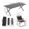 Living and Home 120cm X-Shaped Portable Folding Camping Table & Chair Set, 120cm Black Roll Top Table + 4 Folding Kermit Chairs with Wood Armrests, Outdoor Picnic Furniture with Carry Bags