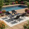 Living and Home 90cm X-Shaped Folding Camping Table & Chair Set, 90cm Black Roll Top Table + 4 Low-Back Moon Chairs, Portable Outdoor Picnic Furniture with Carry Bags