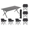 Living and Home 120cm X-Shaped Folding Camping Table & Chair Set, 120cm Black Roll Top Table + 6 Low-Back Moon Chairs, Portable Outdoor Picnic Furniture with Carry Bags