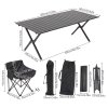Living and Home 120cm X-Shaped Folding Camping Table & Chair Set, 120cm Black Roll Top Table + 6 Low-Back Moon Chairs, Portable Outdoor Picnic Furniture with Carry Bags