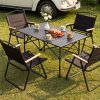 Living and Home 95cm Portable Folding Camping Table & Chair Set, 95cm Black Roll-Top Table + 4 Kermit Chairs with Wood Armrests, Outdoor Picnic Furniture with Carry Bag