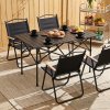 Living and Home 95cm Portable Folding Camping Table & Chair Set, 95cm Black Roll-Top Table + 4 Kermit Chairs with Wood Armrests, Outdoor Picnic Furniture with Carry Bag