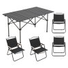 Living and Home 95cm Portable Folding Camping Table & Chair Set, 95cm Black Roll-Top Table + 4 Kermit Chairs with Wood Armrests, Outdoor Picnic Furniture with Carry Bag