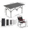 Living and Home 95cm Portable Folding Camping Table & Chair Set, 95cm Black Roll-Top Table + 4 Kermit Chairs with Wood Armrests, Outdoor Picnic Furniture with Carry Bag