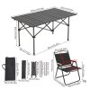 Living and Home 120cm Portable Folding Camping Table & Chair Set, 120cm Black Roll-Top Table + 6 Kermit Chairs with Wood Armrests, Outdoor Picnic Furniture with Carry Bag