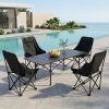 Living and Home Portable 95cm Folding Camping Table & Chair Set, 95cm Black Roll-Top Table + 4 High-Back Moon Chairs, Outdoor Picnic Furniture with Carry Bag