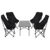 Living and Home Portable 95cm Folding Camping Table & Chair Set, 95cm Black Roll-Top Table + 4 High-Back Moon Chairs, Outdoor Picnic Furniture with Carry Bag