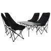 Living and Home Portable 95cm Folding Camping Table & Chair Set, 95cm Black Roll-Top Table + 4 High-Back Moon Chairs, Outdoor Picnic Furniture with Carry Bag